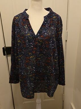 Floral Linen Cotton Blend Blouse Size XL